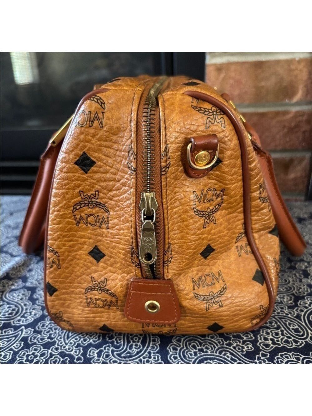 Vintage MCM Cognac Visetos Monogram Boston Bag - Picture 5 of 11